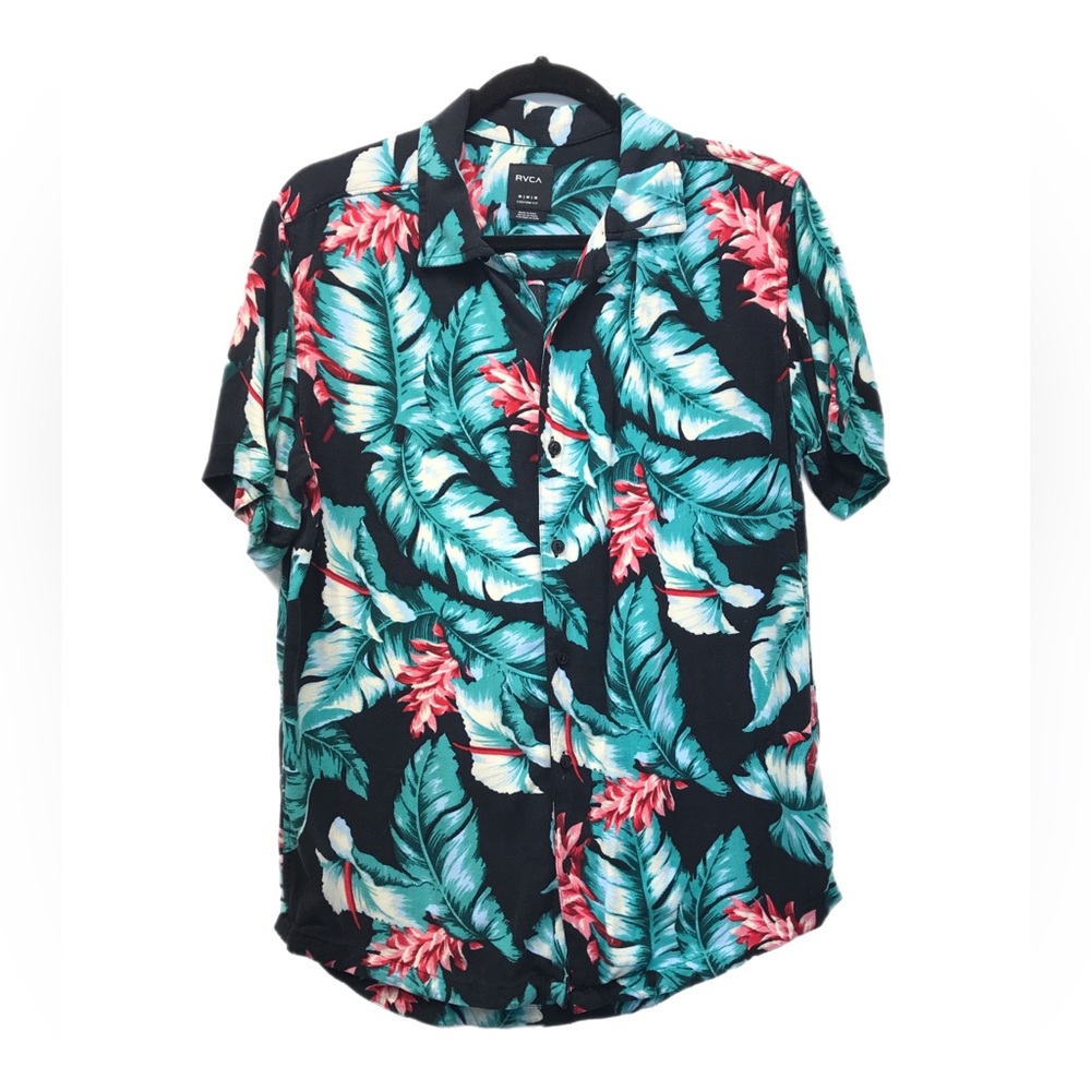 RCVA Mens Button Up Shirt Hawaiian Size M Short‎ Sleeve Tropical Custom Fit.